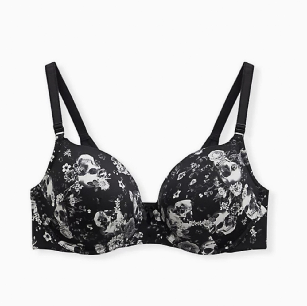 Torrid Black Skull Floral Lightly Lined Tshirt Bra